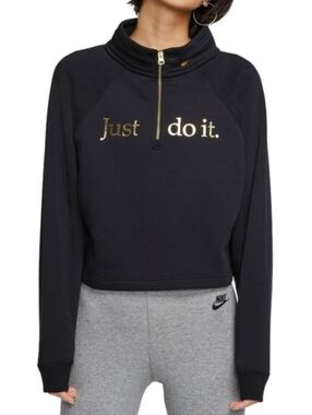 Nike GUC Shine Metallic Graphic Logo Funnel Neck Half Zip Fleece Sweatshirt